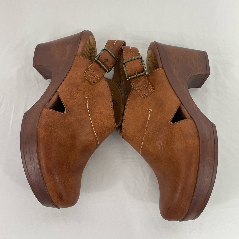 BOC Brown Leather Clogs Slingback Heels 10M Comfort Chunky Heel Mule Shoes Boho - Picture 5 of 9